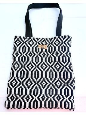 Ana Maria Handmade Black and White Geometric Diamond Woven Shoulder Bag